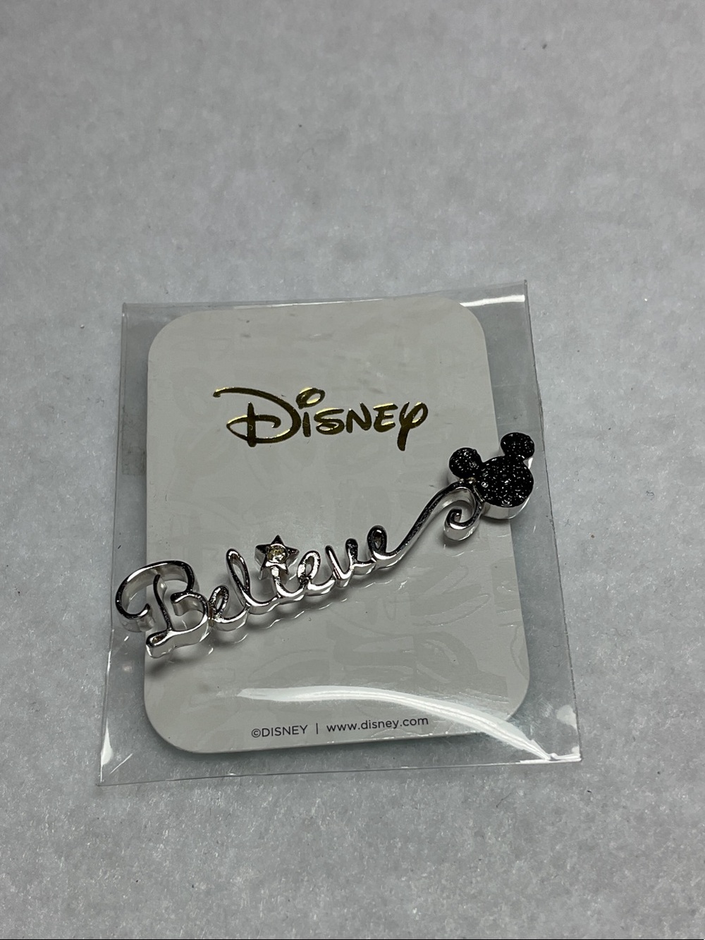 DISNEY Origami Owl  Silver 'Believe' Window Plate with Black Mickey Accent